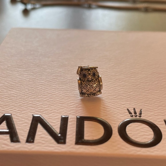 Authentic Pandora studious wise owl charm Sterling with clear and blue cz - Picture 3 of 7